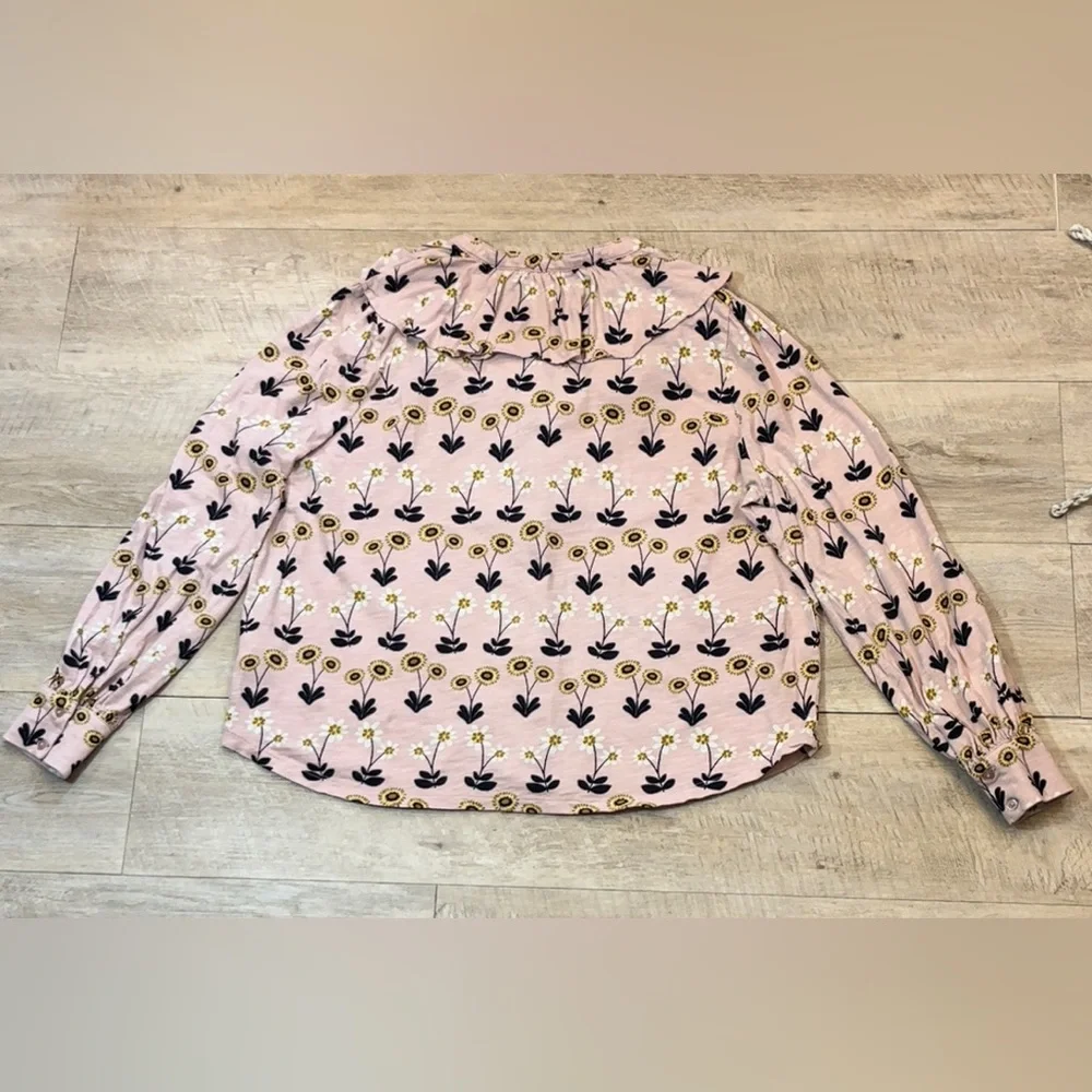 Boden Betsy Floral Sunflower Cotton Ruffled Front Button Top Size 14 - Picture 7 of 7